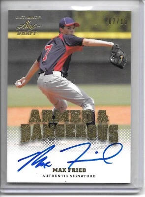 2012 Leaf Ultimate Draft MAX FRIED GOLD ARMED & DANGEROUS AUTO RC #7/10 YANKEES! - Image 1 of 2