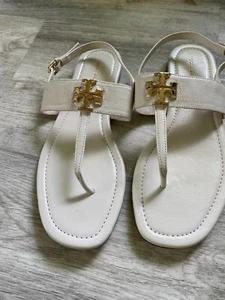 Tory Burch ELEANOR T-STRAP Leather SANDAL Ivory US 7 - Picture 1 of 3