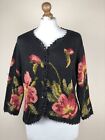 Peruvian Connection Womens Knit Floral Button Cardigan Sweater Top Cotton Size M