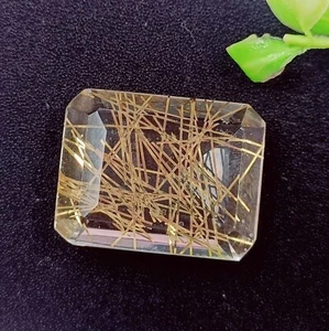 Piedra preciosa de cuarzo rutilada corte esmeralda certificada imponente dorada brillante de 55 quilates - Imagen 1 de 8