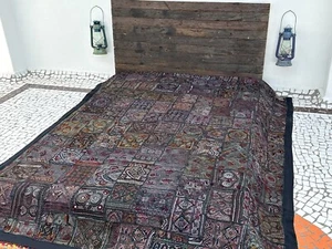 Vintage Kali Fine Zari Patchwork Quilt Bedspread Coverlet Cotton Handmade - Picture 1 of 6