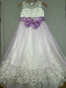 NNJXD Pink & White Flower Ruffle Lace Bow Dress, for Youth Girls - Picture 1 of 10
