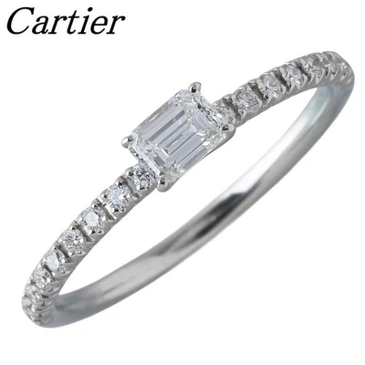 Anillo Cartier Étincelle Diamantes Corte Esmeralda Media Eternidad 18K WG US3.75 Usado Foto 1 de 4