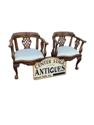 65492 +  65504 :   Pair Solid Mahogany Hand Carved Armchairs Chair s - Image 1 of 4