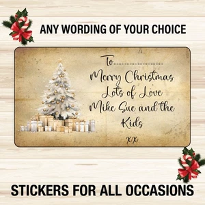 48 Personalised  Vintage Christmas Gift Tag  Kraft Effect Sticker Label 1119h - Picture 1 of 4