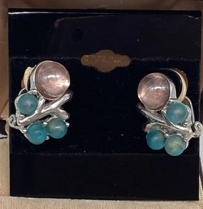 Givenchy Paris New York Ohrclips rosa/blau rund Cabochon silberfarben sehr guter Zustand - Bild 1 von 3