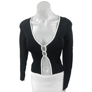 Express Black Rib Knit Long Sleeve V-Neck Button Crop Cardigan Sweater Top Sz XS - Picture 1 of 4