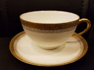 LS & S LIMOGES COFFEE CUP SAUCER WITH GOLD VINTAGE - Picture 1 of 12
