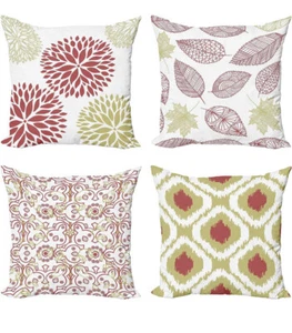 Federa cuscino vintage 4 getti bohemien 16 per 16 beige rosso verde autunno - Foto 1 di 6