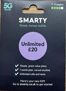 Smarty network pay as you go sim cards - official pack - Picture 1 of 1