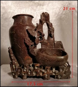 Chine Ancienne Vase en Pierre Sculptée Objet de Lettré Antiquité Chinoise XIXe - Imagen 1 de 10