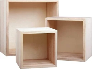 Unfinished Wooden Storage Box (Set of 3) - Small, Medium & Large Belle Vous - Picture 1 of 7