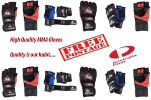 MMA Leather Boxing Gloves Sparring Kick Thai Gym Punching Bag Half Mitt - Picture 1 of 14