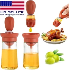 Bottiglia dispenser olio marrone 2 in 1 con pennello da degustazione e contagocce barbecue - Foto 1 di 9