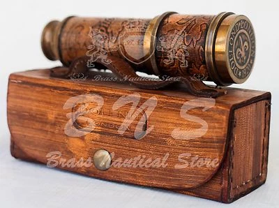 Старинный морской кожаный дизайн винтажный латунный подзорная труба телескоп морской прицел - Изображение 1 из 4