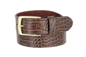 Classic Solid Brass Buckle Crocodile Embossed One Piece Full Leather Belt - Picture 1 of 4