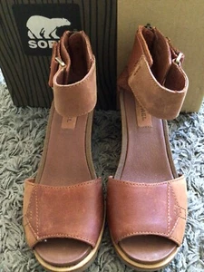 SOREL WOMENS JOANIE RUSTIC BROWN WEDGE SANDALS UK SIZE 4/37 - Brand New With Box - Picture 1 of 9