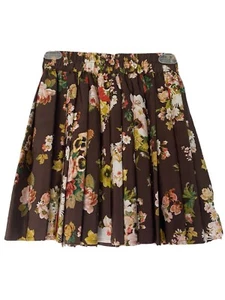 PRINCESS VERA WANG Juniors Brown Floral Pleated Mini skirt Sz S - Picture 1 of 5