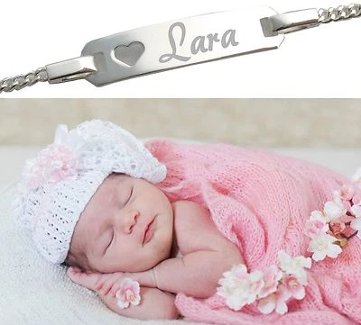 SCHMUCK AREAL Geburt Baby Armkette Armband Wunsch Gravur Name Kinder Silber 925 Taufe Herz