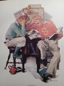 "Cramming" Rockwell 1970s Reprint Of 1931 Saturday Evening Post cover 12x14" - Picture 1 of 7