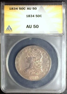 1834 Overton/O-119 R-4 ANACS AU50 Bust Half Dollar - Picture 1 of 2