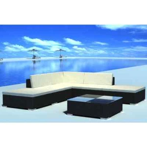 6 Piece Patio Lounge Set with Cushions Poly Rattan Black vidaXL - Picture 1 of 6