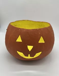 Vintage Paper Mache Pumpkin Jack O Lantern Bucket Pal With Handle - Imagen 1 de 5