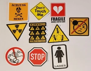 Pack of 10 Funny Warning Danger Stickers - Picture 1 of 3