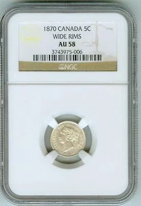 Original NGC AU58 1870 Kanada 5 Cent -- breite Felgen! - Bild 1 von 3