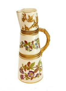 Royal Worcester handbemaltes Porzellan Ewer, 1887. Blumen und Blätter  - Bild 1 von 5