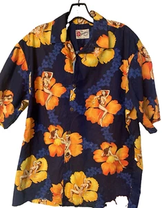 Men's Hilo Hattie Pin-up Floral Hawaiian Shirt Bathing Beauty, Medium - Picture 1 of 18