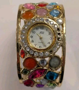 Reloj de cuarzo para mujer JB gemas coloridas esfera circular para piezas como está en la parte posterior falta - Imagen 1 de 10