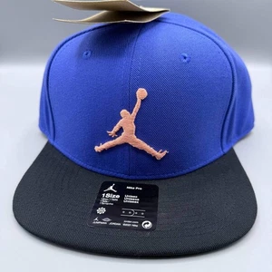 Air Jordan Hat Men Blue Embroidered Pink Logo Jumpman Nike Pro Snap Back Cap New - Picture 1 of 8