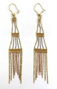 L@@K Beautiful Real 14K Multi-color Gold Fringe Tower DANGLING Earrings - Picture 1 of 10