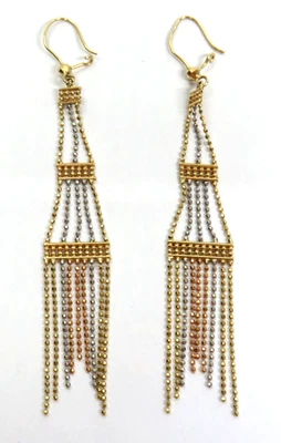 L@@K Beautiful Real 14K Multi-color Gold Fringe Tower DANGLING Earrings - Image 1 of 4