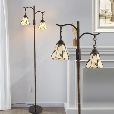 Vintage Dimmable Floor Lamp2 Tiffany Lampshades Standing Lamp Rustic Farmhous... - Image 1 of 4