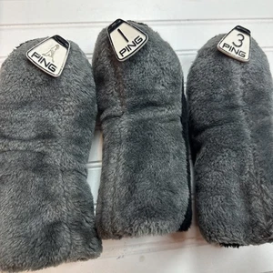 Vintage Ping Golf Club Driver Wood Fur Fuzzy Head Covers " __ ", 1, 3 Gray Black - Picture 1 of 11