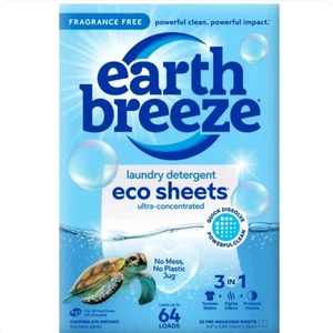 Earth Breeze Laundry Detergent Sheets Fragrance Free Eco Sheets 32 Count - Picture 1 of 7