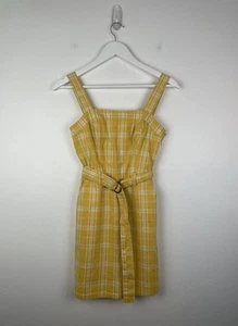 NWT Hollister Yellow & White Plaid Check Cotton Belted Sun Dress Pinafore XS - Picture 1 of 8