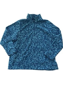 Lands End Women’s Fleece Pullover 1/4 Zip 2X Turquoise Blue Geometric Cozy Warm - Picture 1 of 4