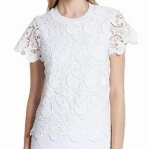 TED BAKER White Lace "Kitta" Short Sleeve Shirt Sz 2 (M) - Image 1 of 4