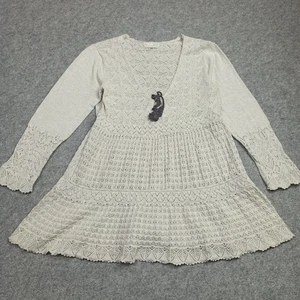 Odd Molly Womens Sweater 4 (Fits like Size 3 - L) Beige Cotton Pointelle Knit 46 - Picture 1 of 12