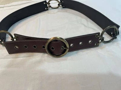 Dolce & Gabbana Brown Leather And Red Suede Belt With Gold Hardware. - Image 1 of 4