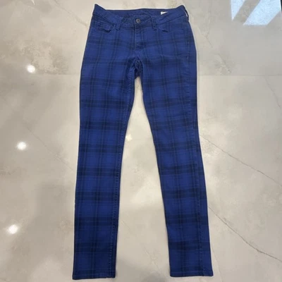 Blue Plaid Super Skinny Jeans Juniors Size 5 Stretch Cotton Spandex Punk Emo Y2K - Image 1 of 4