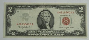 SN820 1963 $2 Dollar Bill Red Seal Year Note 1966 - Picture 1 of 2