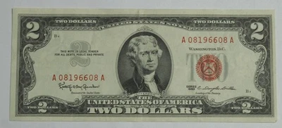 SN820 1963 $2 Dollar Bill Red Seal Year Note 1966 - Image 1 of 2