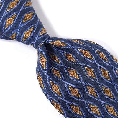 RICHEL ROYAL High End 100% Silk Necktie, Color Blue & Gold, Geometric Pattern. - Image 1 of 4