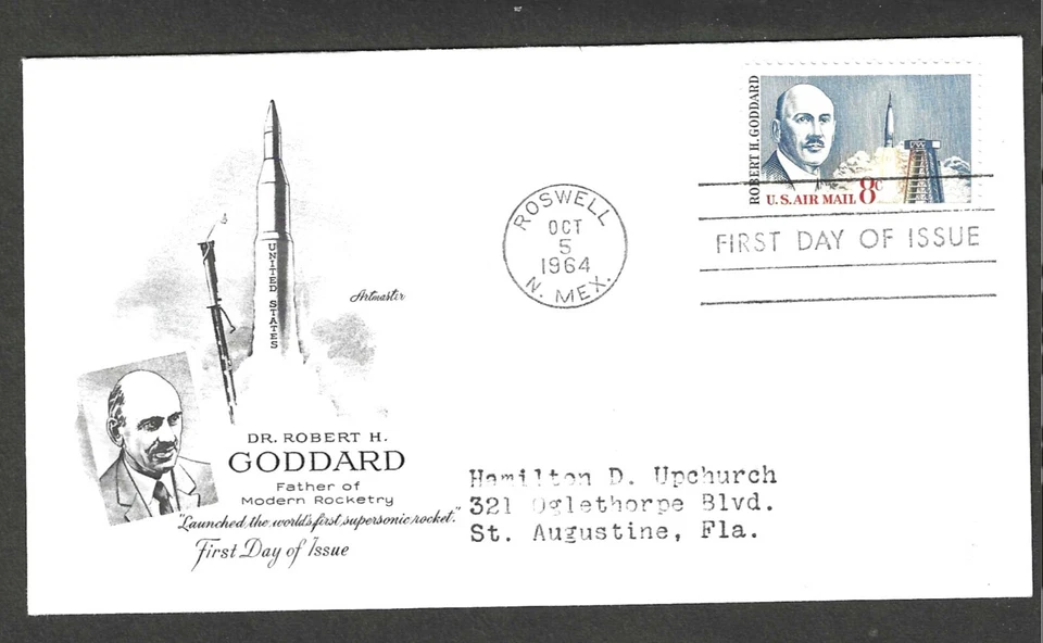 #C69 8c ROBERT H GODDARD AIRMAIL FDC ROSWELL,N.MEX OCT 5-1964 ARTMASTER CACHET - Image 1 of 1