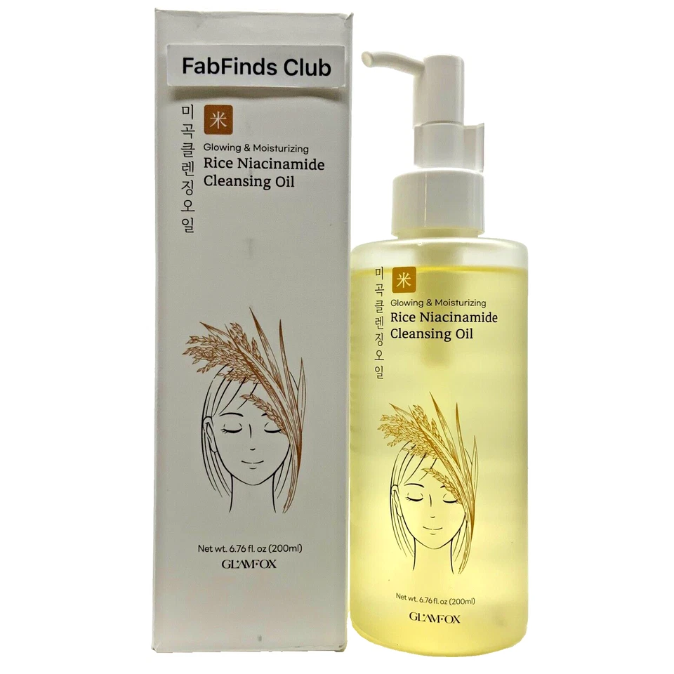 Aceite limpiador de niacinamida de arroz Glamfox 6,76 fl. oz brillante e hidratante Foto 1 de 4