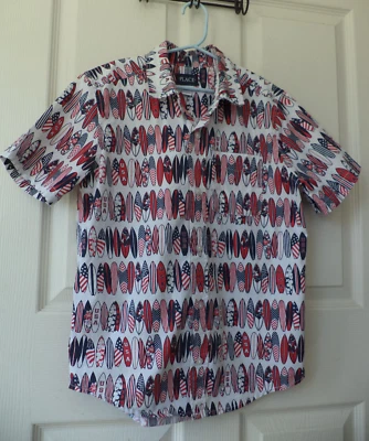 LUGAR Niños Niños Grande 10/12 Rojo Blanco Azul Tablas de Surf EE. UU. Camisa Estampado Algodón Foto 1 de 4